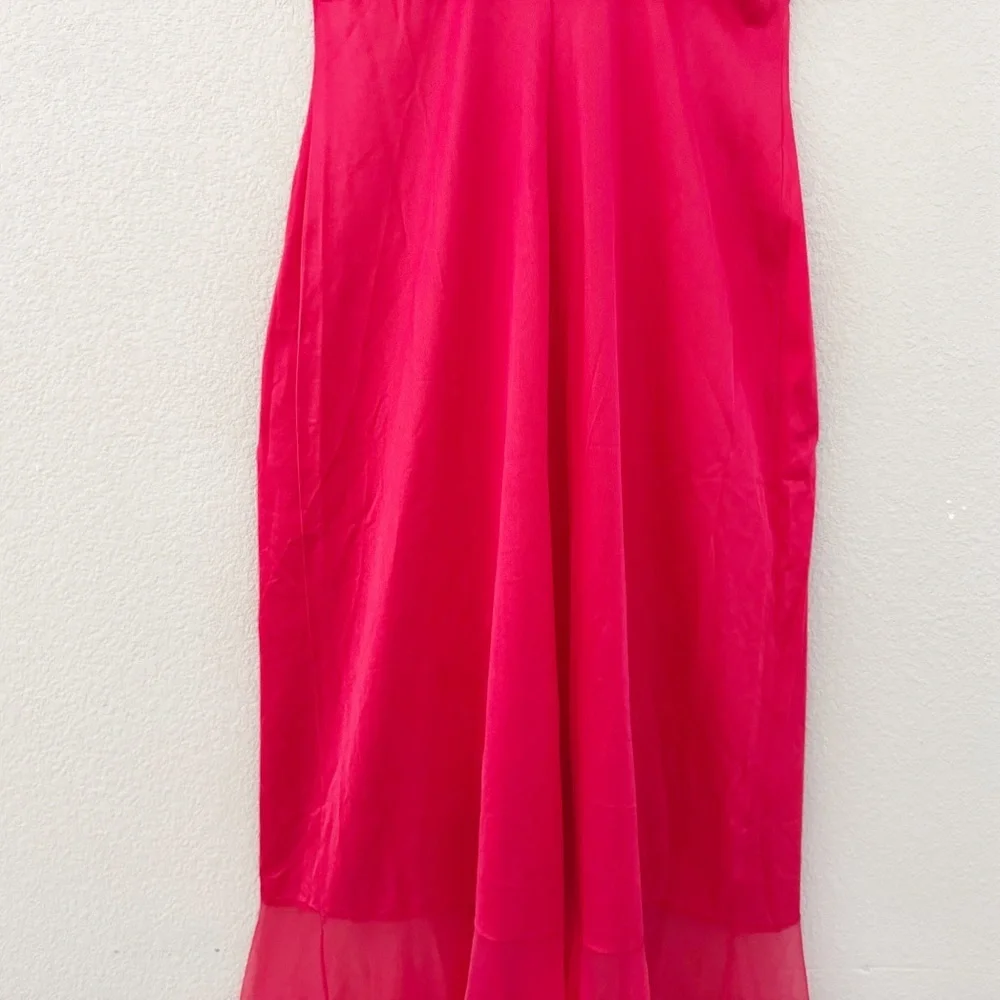 Vtg 70s Janelle California Red Satin Tulle Nightgown Dress Slip Negligee SM Tall